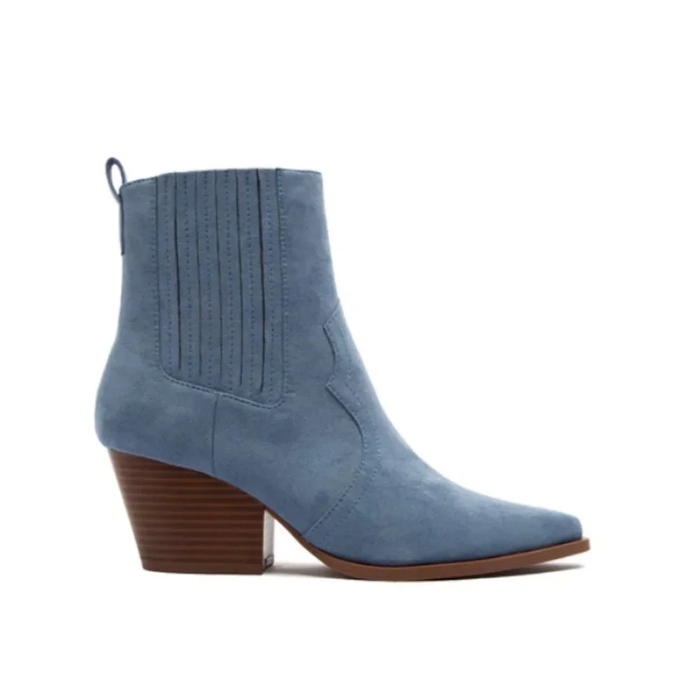 !! NEW !! Faux Suede Ankle Cowboy Boots in Ocean Blue - Picture 5 of 11